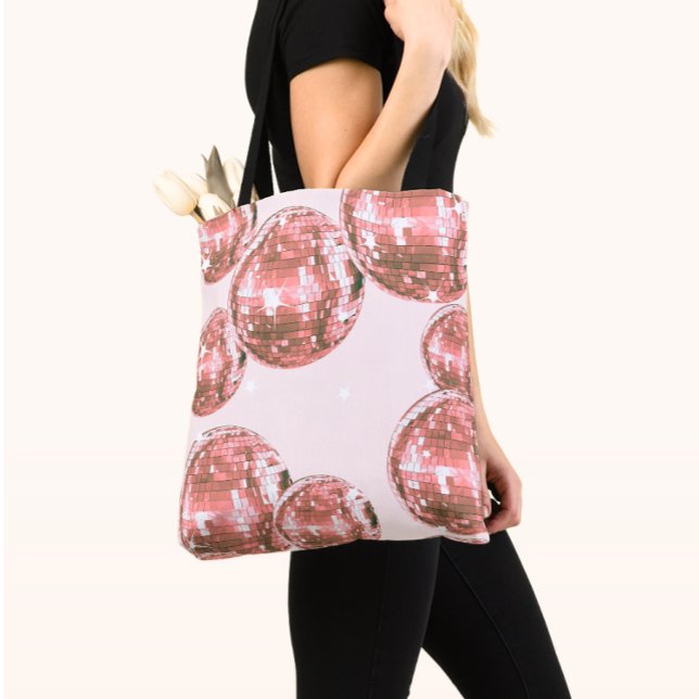 Tote Bag Boules disco rose, Glamour rétro, Esthétique fémin (Créateur téléchargé)