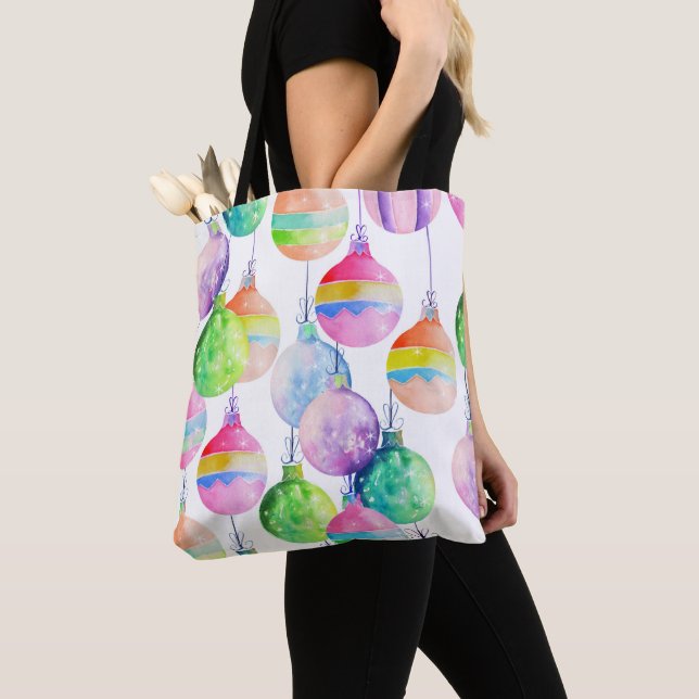Tote Bag Boules multicolores de Noël (De près)