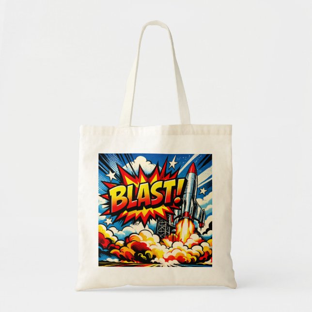 Tote Bag BOUM ! Explosion de fusée d'art pop rétro (Devant)