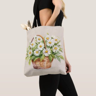 Tote Bag Bouquet Aquarelle Daisy En Panier