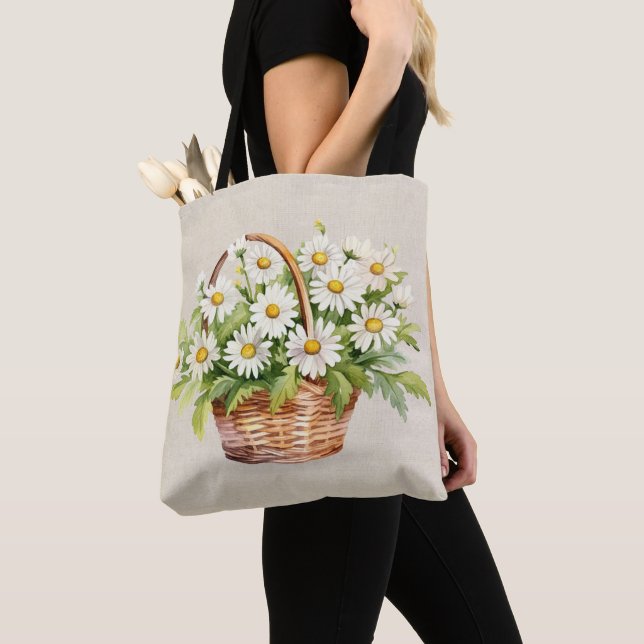 Tote Bag Bouquet Aquarelle Daisy En Panier (De près)