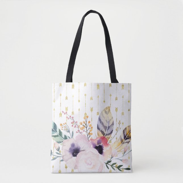 Tote Bag Bouquet bohème aquarelle  (Devant)
