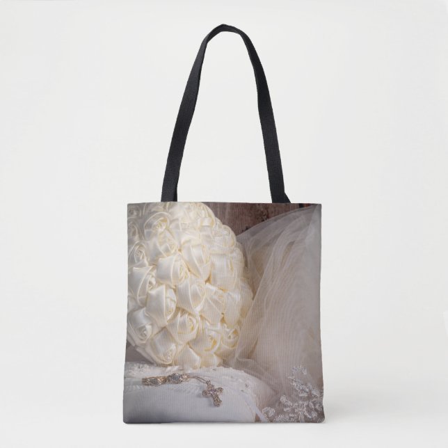 Tote Bag Bouquet de 5882 Mariages, Anneaux, Croix, Voile (Devant)