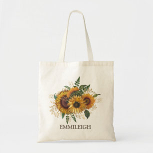 Tote Bag Bouquet De Beaux Tournesols Jaunes Marrons Vintage