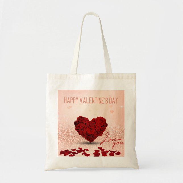 Tote Bag Bouquet de coeur Rose de la Saint Valentin - Budge (Devant)
