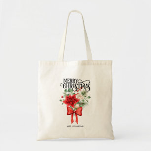 Tote Bag Bouquet de fleur de Noël Rose Poinsettia