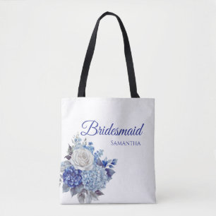 Tote Bag Bouquet de fleurs bleues à l'aquarelle - Cadeau po