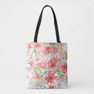 Tote Bag Bouquet de fleurs botaniques avec oiseau. Ressort