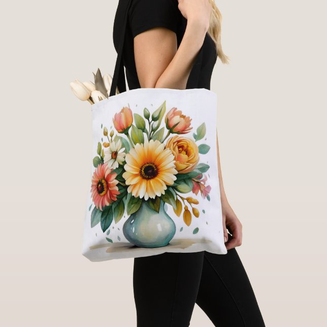 Tote Bag Bouquet de fleurs d'aquarelle (De près)