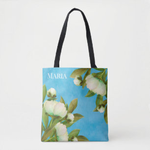 Tote Bag Bouquet de fleurs de pivoines blanches élégantes