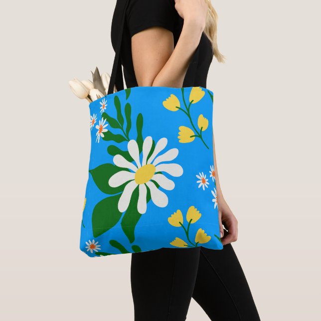 Tote Bag Bouquet de fleurs d'été en bleu (De près)