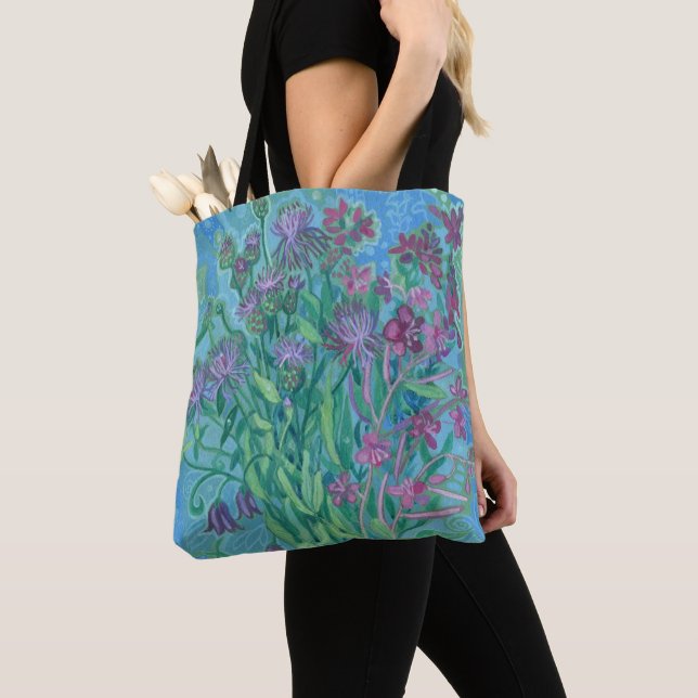 Tote Bag Bouquet de fleurs d'été fleur sauvage peinture flo (De près)