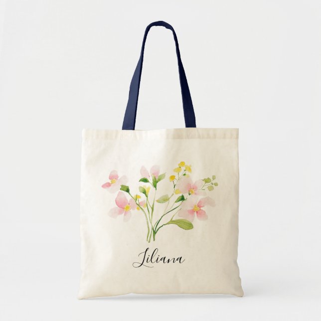 Tote Bag Bouquet de fleurs en aquarelle rose jaune blush de (Devant)