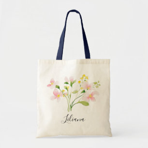 Tote Bag Bouquet de fleurs en aquarelle rose jaune floraiso