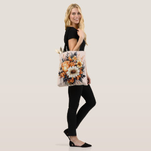 Tote Bag Bouquet de fleurs gris-jaune orange