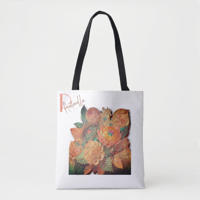 Tote Bag Bouquet de fleurs - Peinture sur bois (Devant)