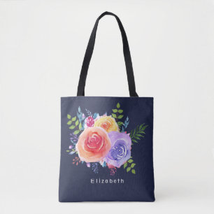 Tote Bag Bouquet de fleurs Rose aquarelle