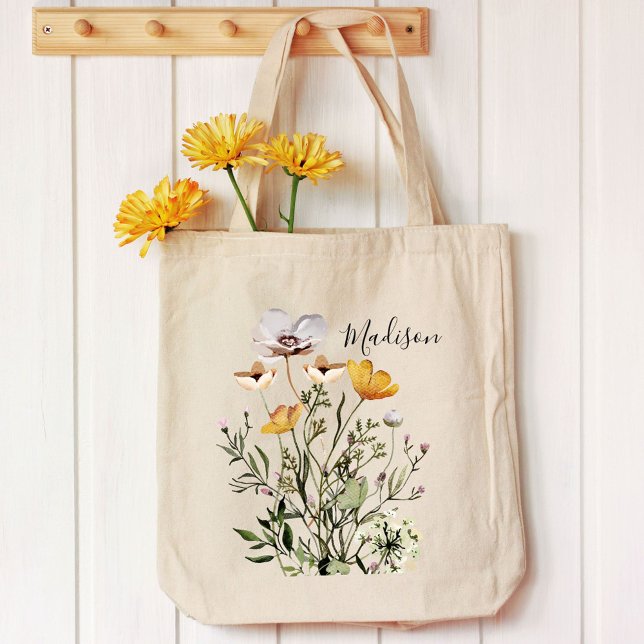 Tote Bag Bouquet de fleurs sauvages séchées calligraphiées  (In situ)