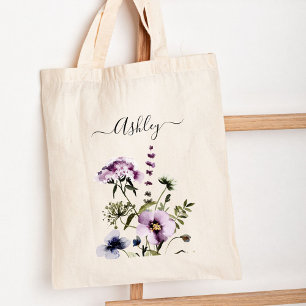 Tote Bag Bouquet de fleurs sauvages violettes aquarelle flo