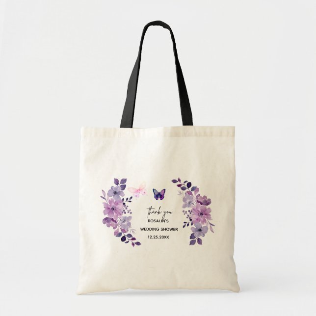 Tote Bag Bouquet de fleurs violettes à l'aquarelle (Devant)