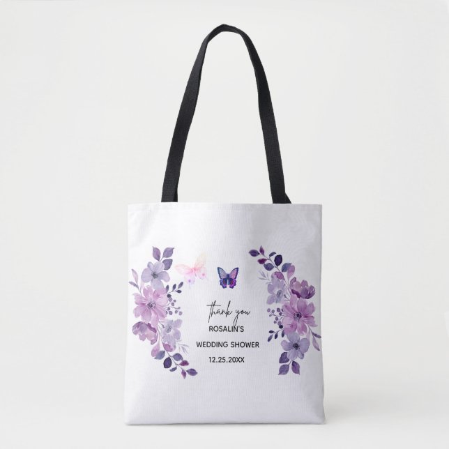 Tote Bag Bouquet de fleurs violettes à l'aquarelle (Devant)