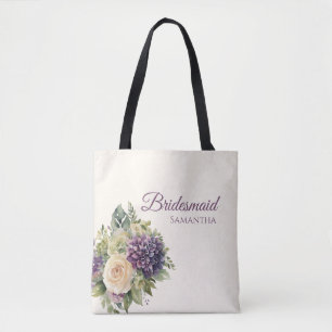 Tote Bag Bouquet de fleurs violettes à l'aquarelle - Cadeau