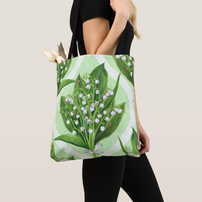 Tote Bag Bouquet de lys de la vallée fleurs sur vert (De près)