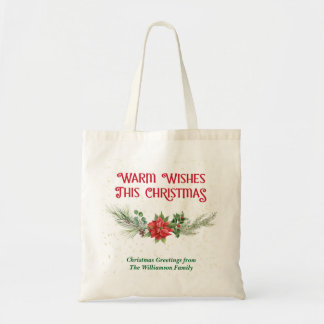 Tote Bag Bouquet de Noël à l'aquarelle de poinsettia et hou
