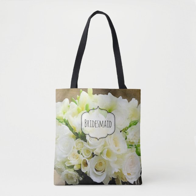Tote Bag Bouquet de rose naturel blanc et vert personnalisé (Devant)