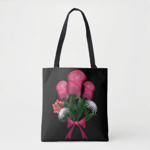 Tote Bag Bouquet de roses roses avec ruban floral