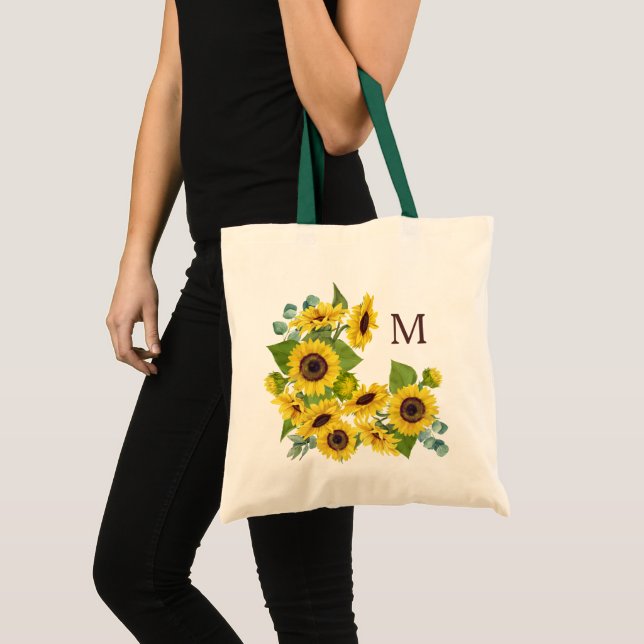 Tote Bag Bouquet de tournesol Monogramme Eucalyptus (Devant (produit))