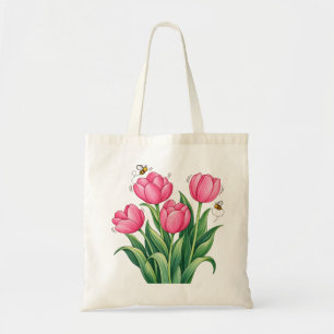 Tote Bag Bouquet de tulipes roses avec conception botanique
