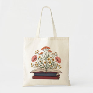 Tote Bag Bouquet floral audacieux jaillissant de livres ouv
