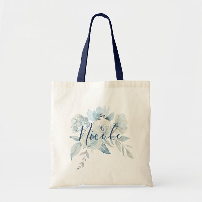 Tote Bag Bouquet floral bleu foncé personnalisé (Devant)