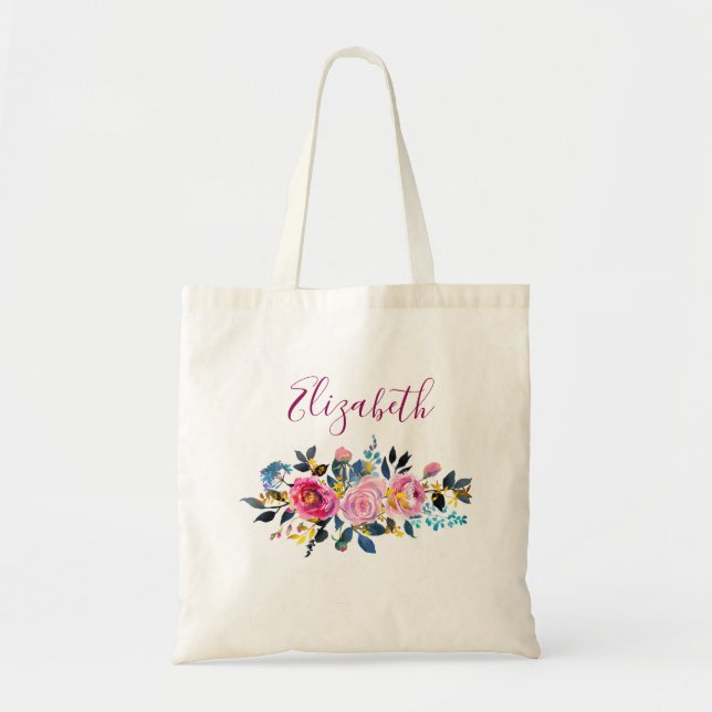 Tote Bag Bouquet Floral Boho de Roses Mixtes (Devant)