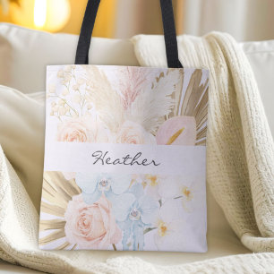 Tote Bag Bouquet Floral De Fleurs Tropicales Joli Monogramm