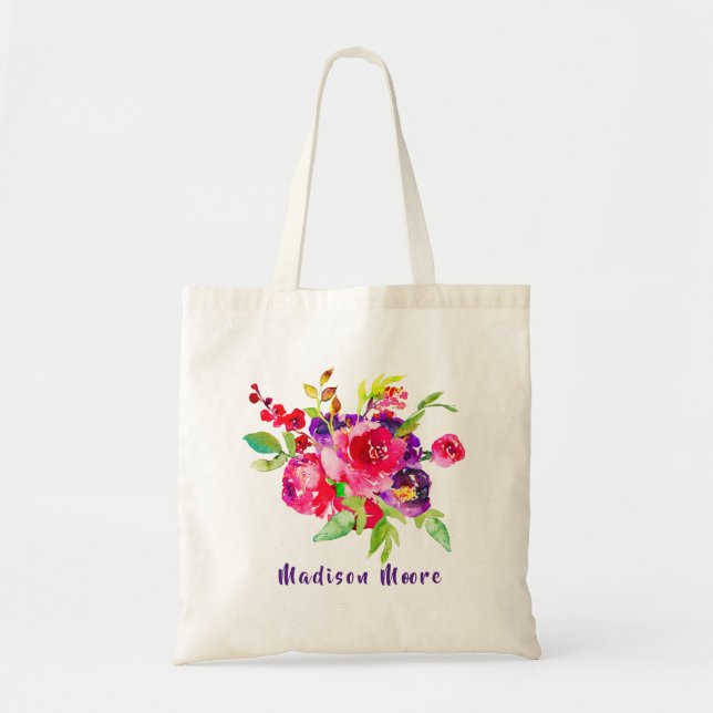 Tote Bag Bouquet floral de rose élégant d'aquarelle (Devant)
