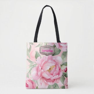 Tote Bag Bouquet floral rose pâle Mariage Bridesmaid