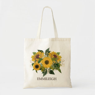 Tote Bag Bouquet Joli tournesol Brown jaune Vintage