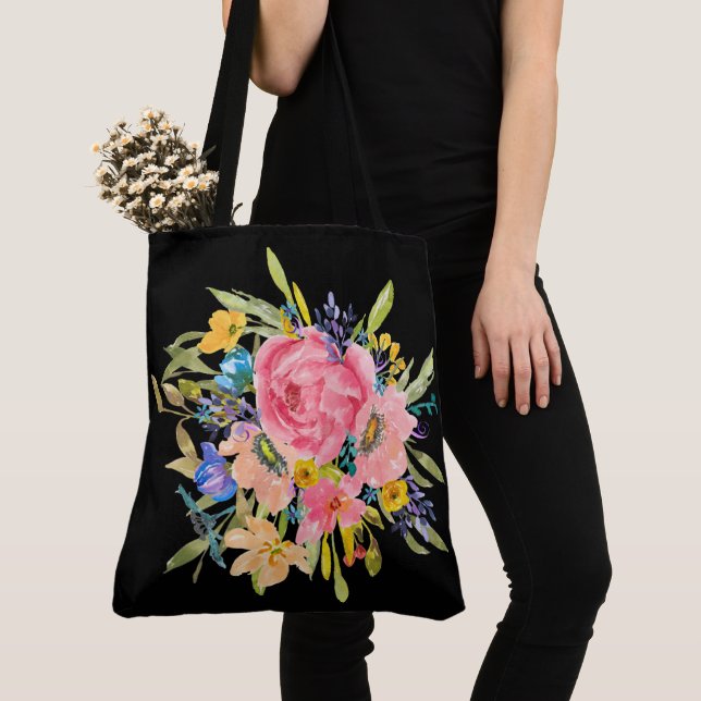 Tote Bag Bouquet Rose d'aquarelle (De près)