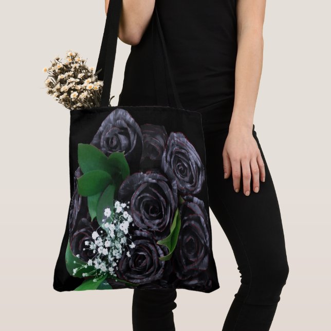 Tote Bag Bouquet Rose noir Fourre-tout (De près)