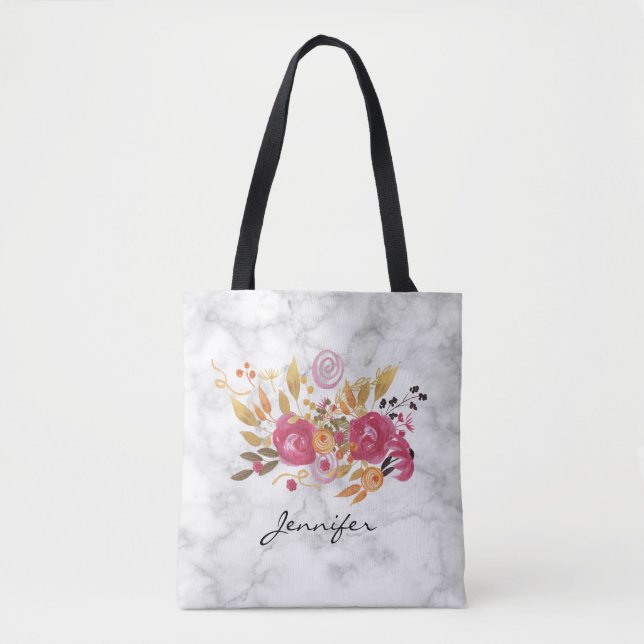 Tote Bag Bouquet sur Marble Texture (Devant)