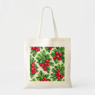 Tote Bag Bouquets de radis rouge aquarelle et feuilles vert
