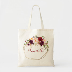 Tote Bag Bourgogne & Blush Marsala Floral & Nom du Cadre