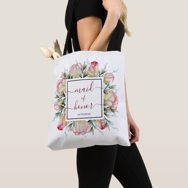 Tote Bag Bourgogne Blush rose domestique d'honneur Mariage (De près)