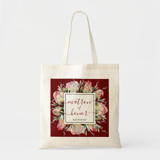 Tote Bag Bourgogne Blush rose Floral Matron d'honneur Maria (Devant)