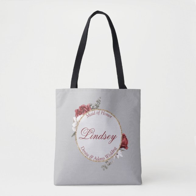 Tote Bag Bourgogne Blush & Roses Blanches Maid of Honor (Devant)