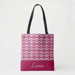 Tote Bag Bourgogne et forme géométrique ovale et votre nom
