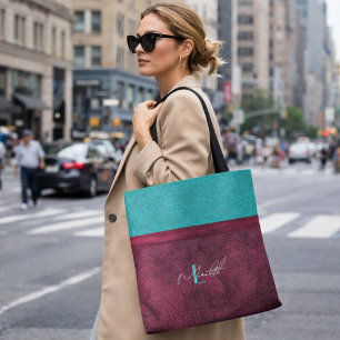 Tote Bag Bourgogne et Turquoise Dentelle de Mode Personnali