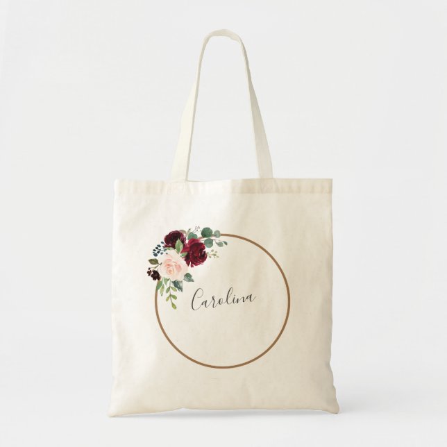 Tote Bag Bourgogne Florale Et Marsala (Devant)